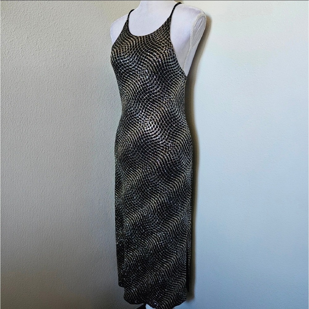 Vintage Jump Apparel Metallic Gold Silver Midi Dress